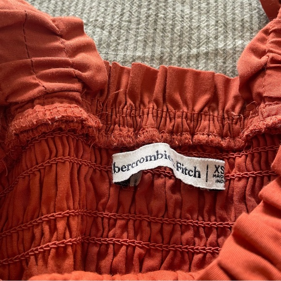 Abercrombie and Fitch Smocked Shirred Ruffle Tiered Mini Dress XS Rust Orange - Picture 7 of 9